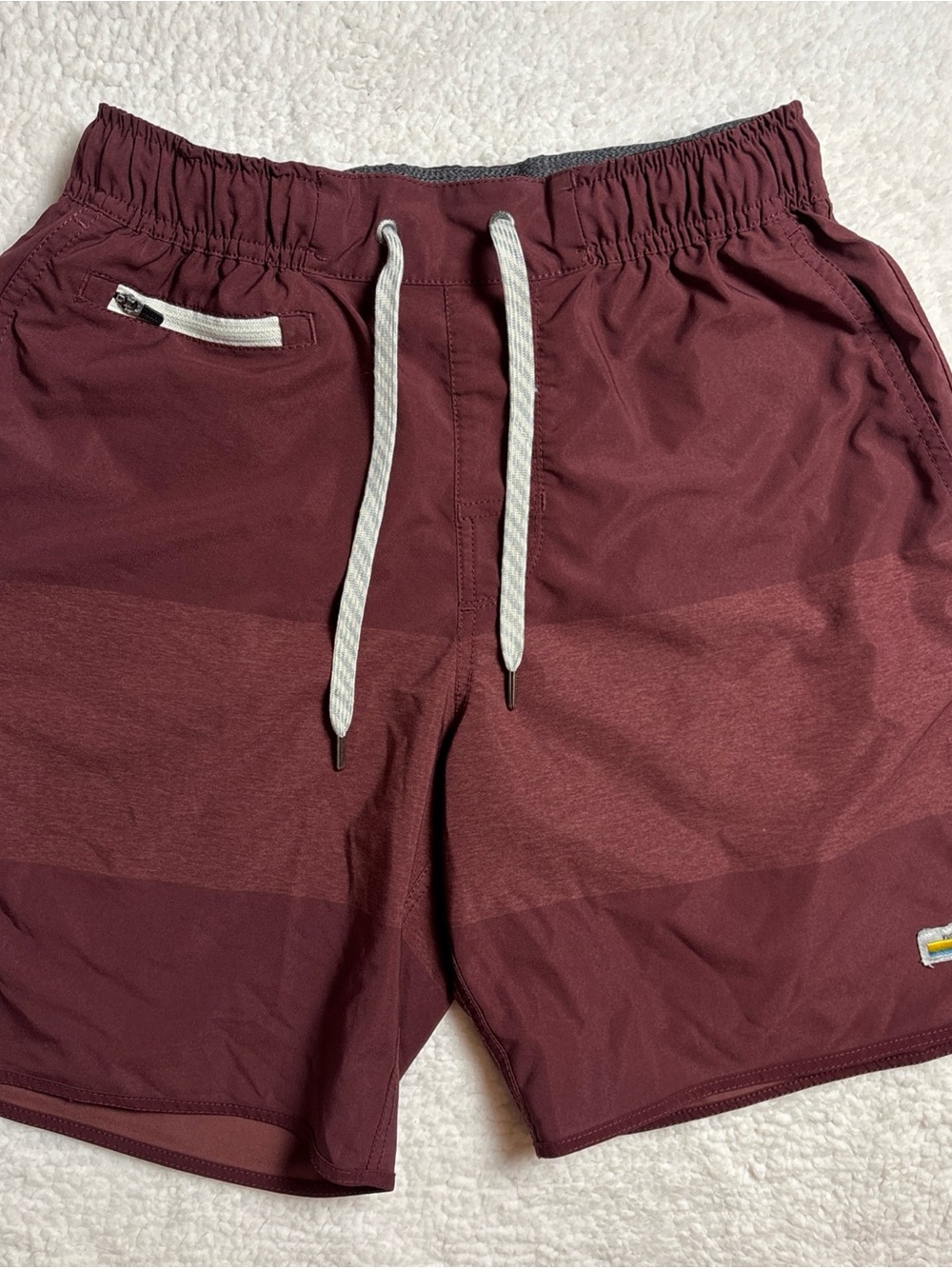 Vuori Burgundy Men's Athletic Shorts with White Drawstring